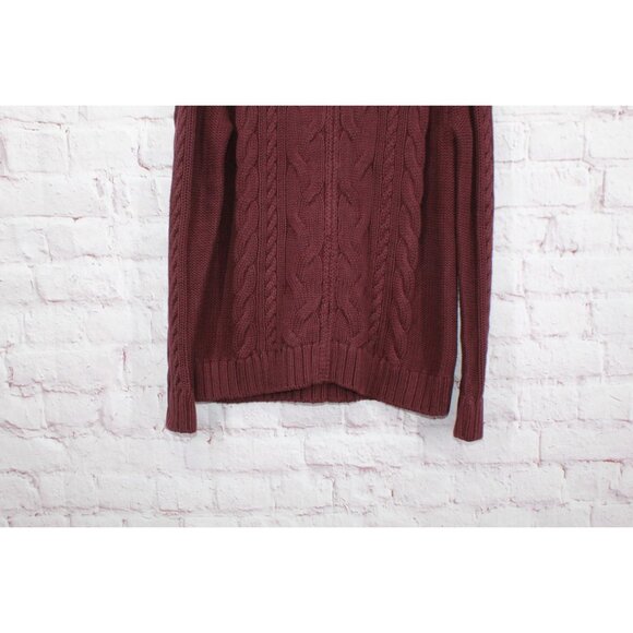 LL Bean Double L Cable Sweater Zip Cardigan Sweater Maroon Size L - Picture 3 of 12